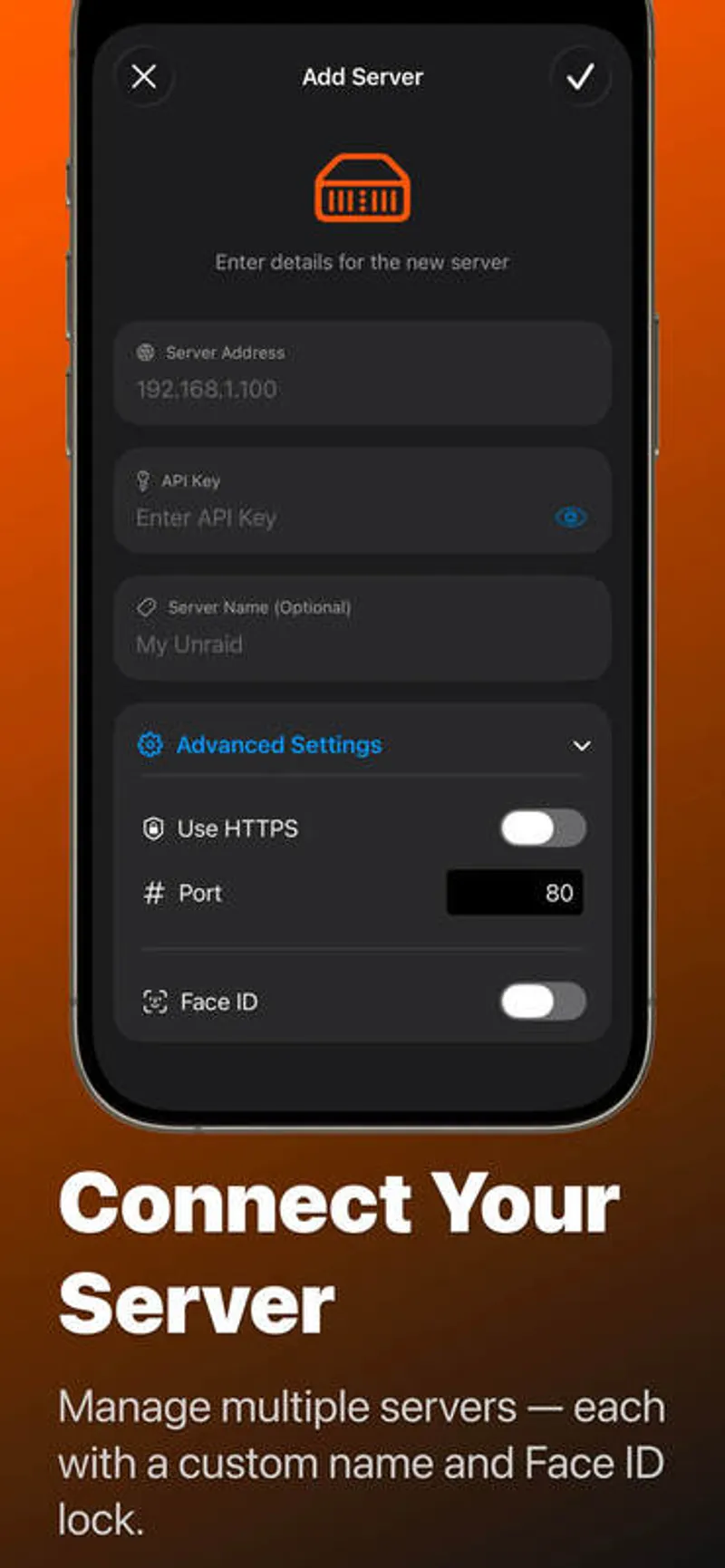 Add New Unraid Server Connection Interface