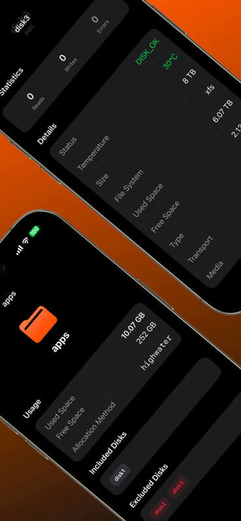 Disks and User Shares Detailed Information View