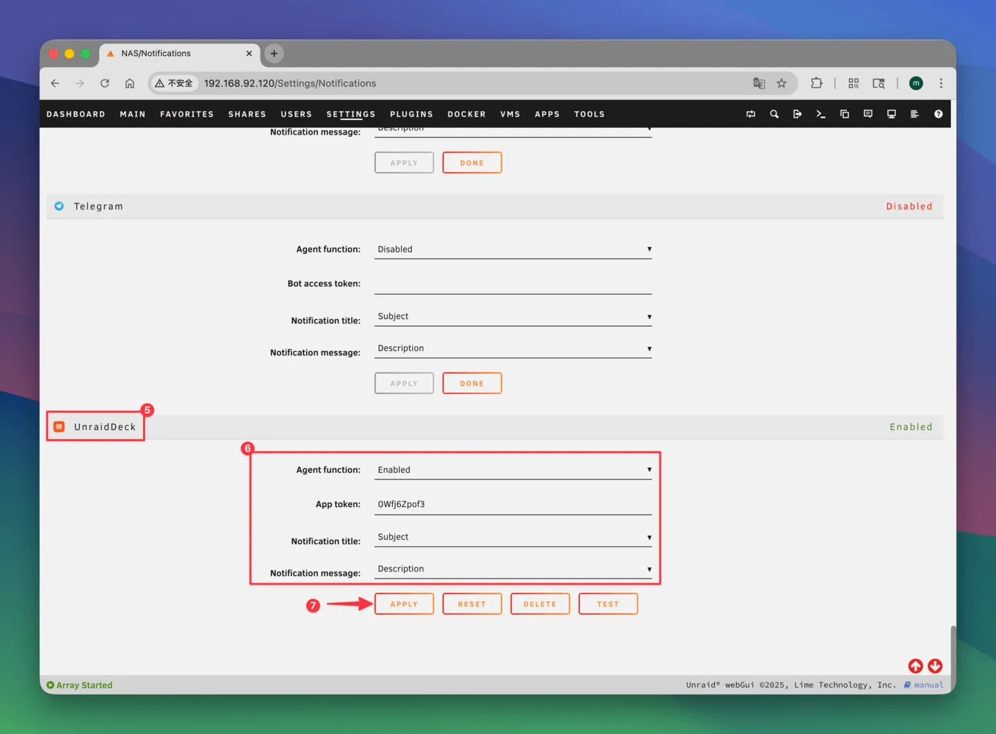 Configuring the App Token and saving settings